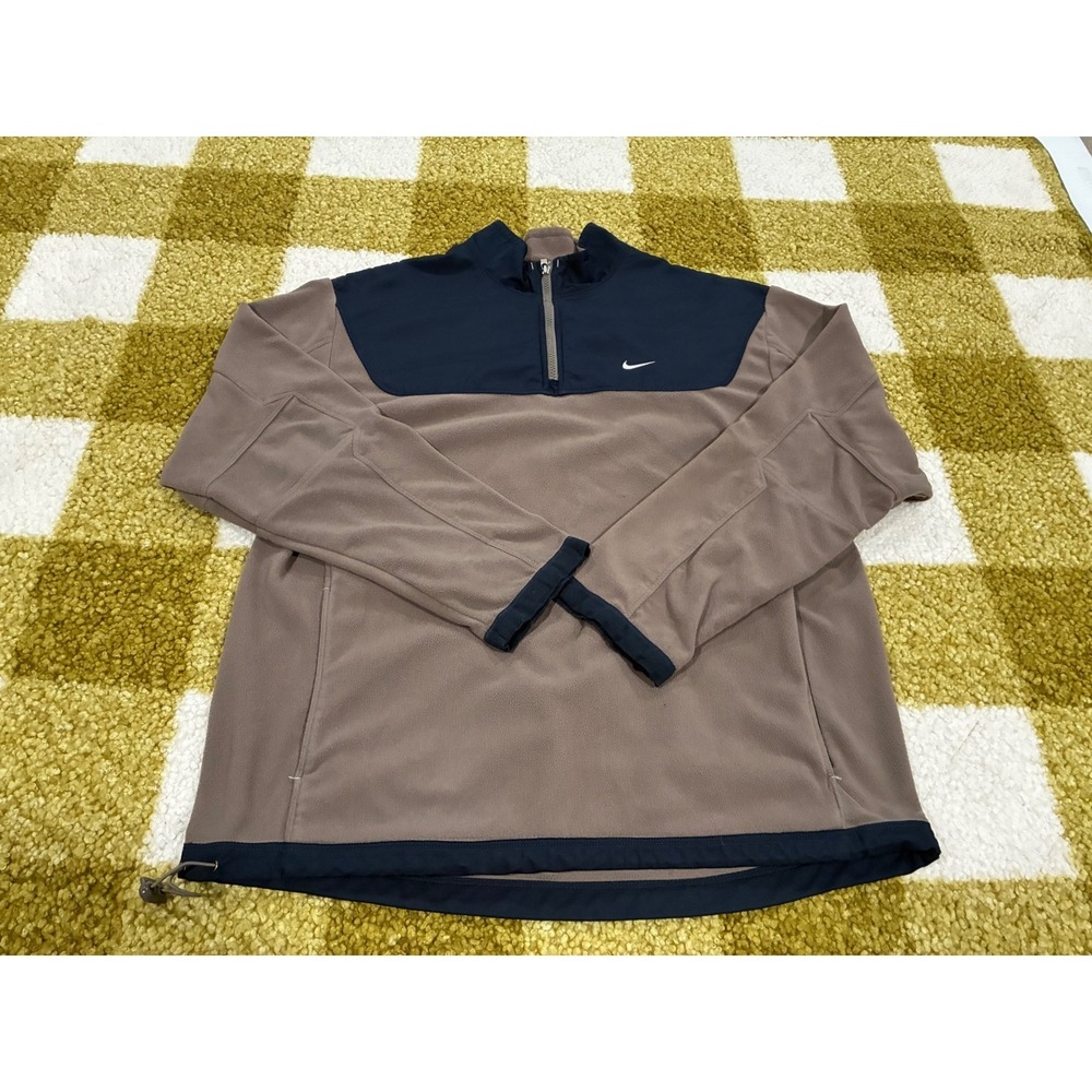 Vintage Nike Y2K Quarter Zip Fleece Pullover Brown Navy Blue Colorblock Mens L